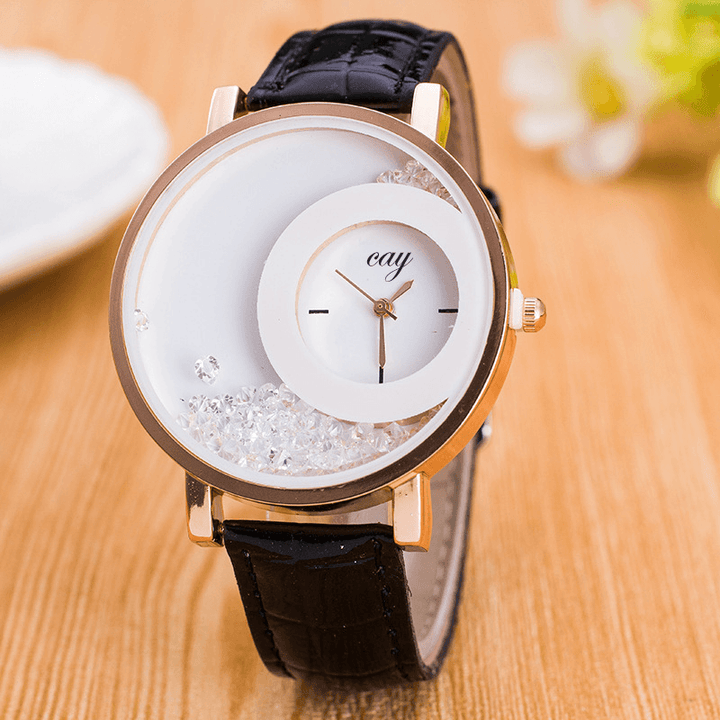 Fashion Casual Women Watch Crystal Dial Leather Strap Female Quartz Watch - MRSLM