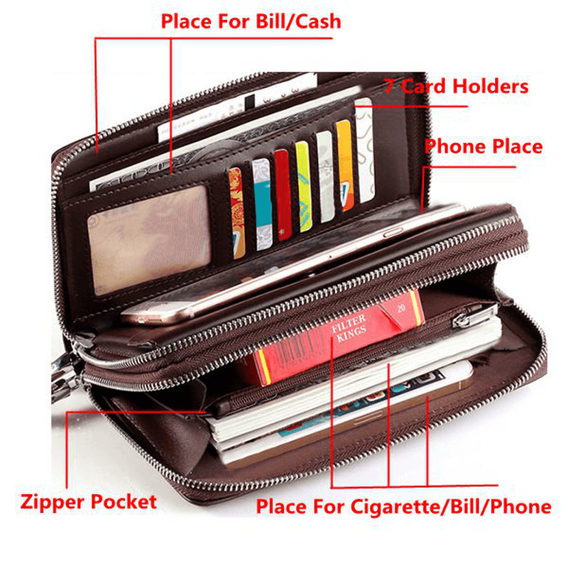 Men Clutch Wallet Waterproof Business Long Zipper Wallet Phone Holder - MRSLM