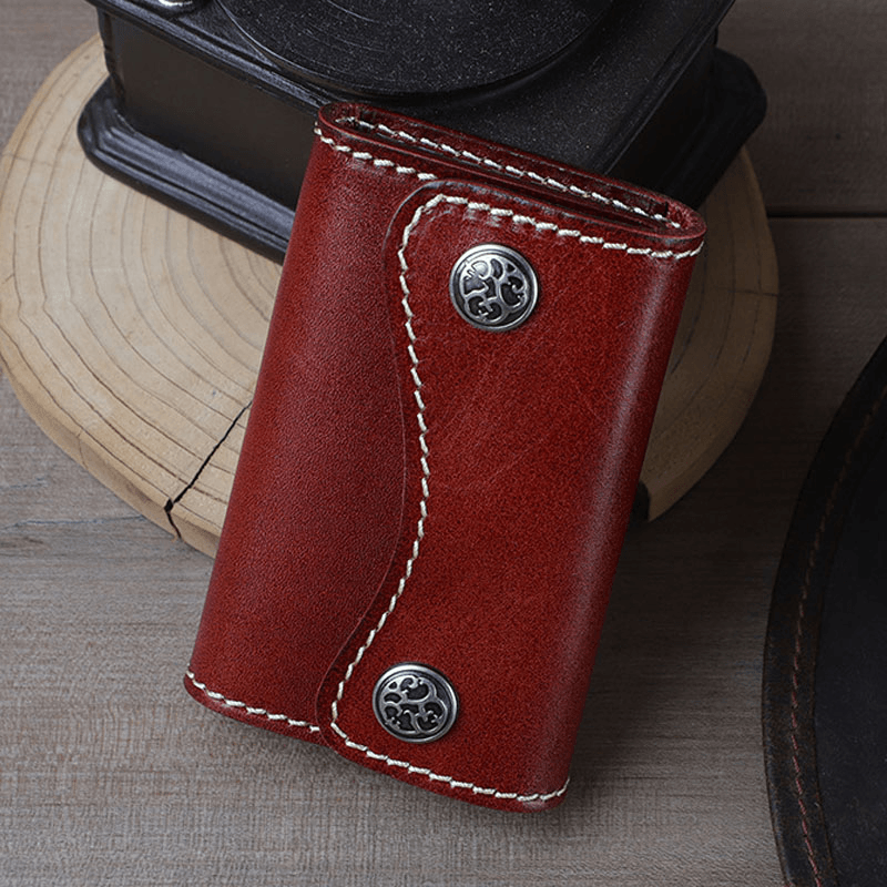 Men Genuine Leather Retro Easy Carry Multifunction Car Keychain Key Case Wallet - MRSLM