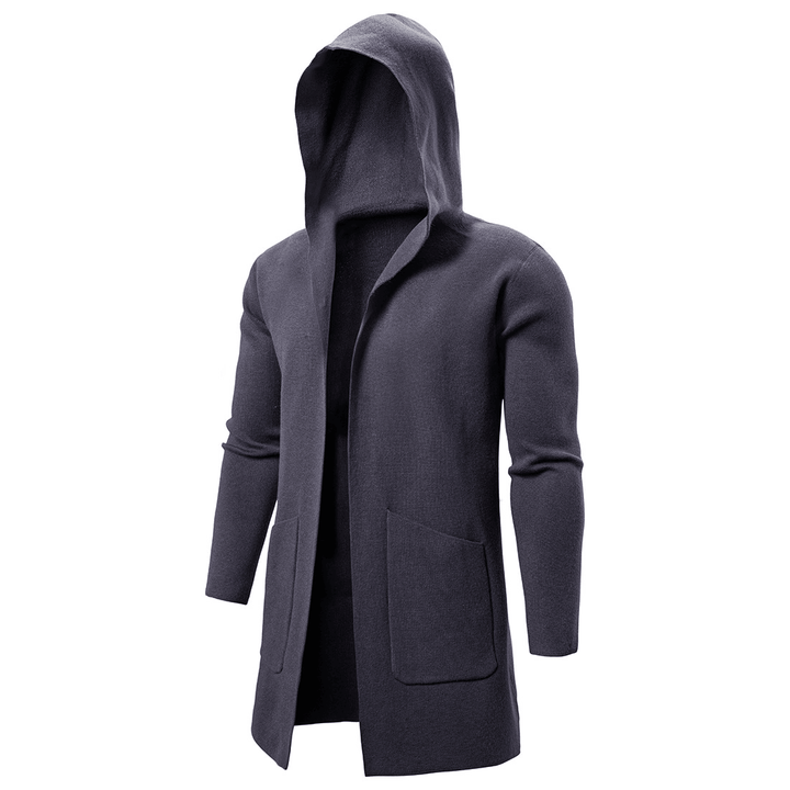 Mens Hooded Big Pockets Pure Color Thick Mid Long Casual Coats - MRSLM