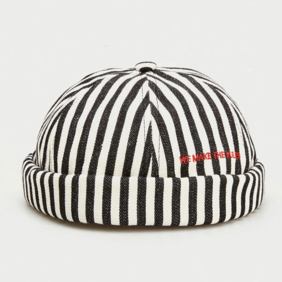 Stripe Beret Street Trends Melon Cap Vintage Innocent Metal Standard Sailor Brimless Hats - MRSLM
