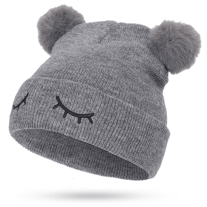Children Woolen Hat Winking Bear Embroidery - MRSLM