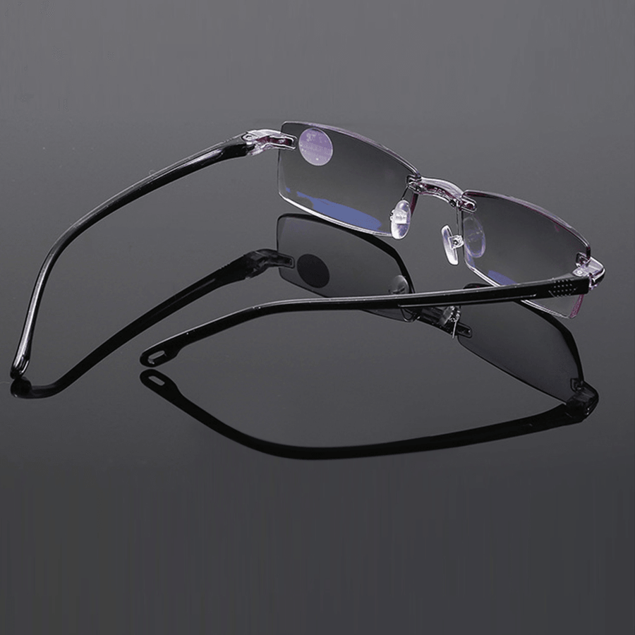 Unisex Foldable Frameless Diamond Trimmed Anti-Blue Light Blue Film Reading Glasses Presbyopic Glasses - MRSLM