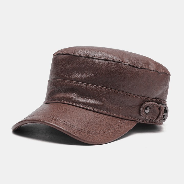 Men Genuine Leather Retro Classical Solid Color Flat Hat Baseball Hat - MRSLM