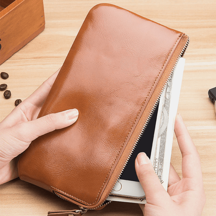 Men Fashion Long Zipper Wallet Clutches Bag Phone Bag Business Bag - MRSLM