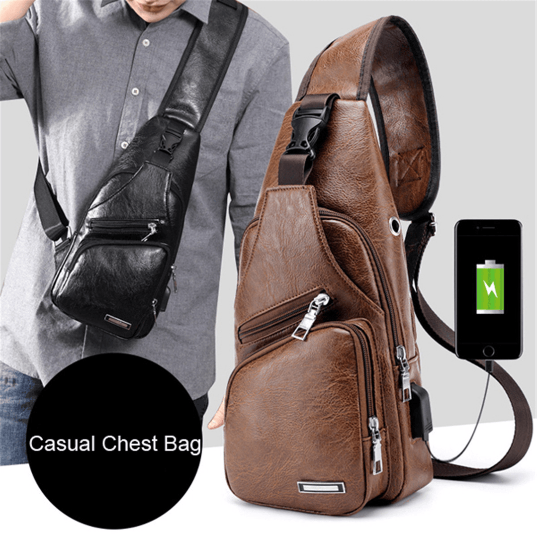 Men Outdoor Shoulder Resistant anti Theft Chest Bag Travel Daypack with USB Charging Port - MRSLM