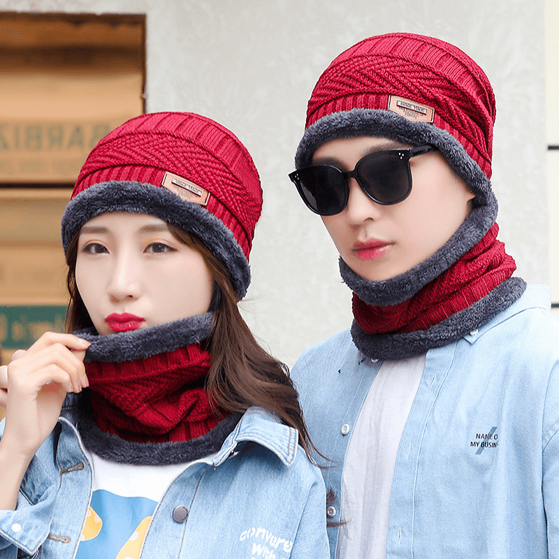 Warm and Thick Knitted and Velvet Autumn and Winter Cotton Hat Cold-Proof Scarf - MRSLM