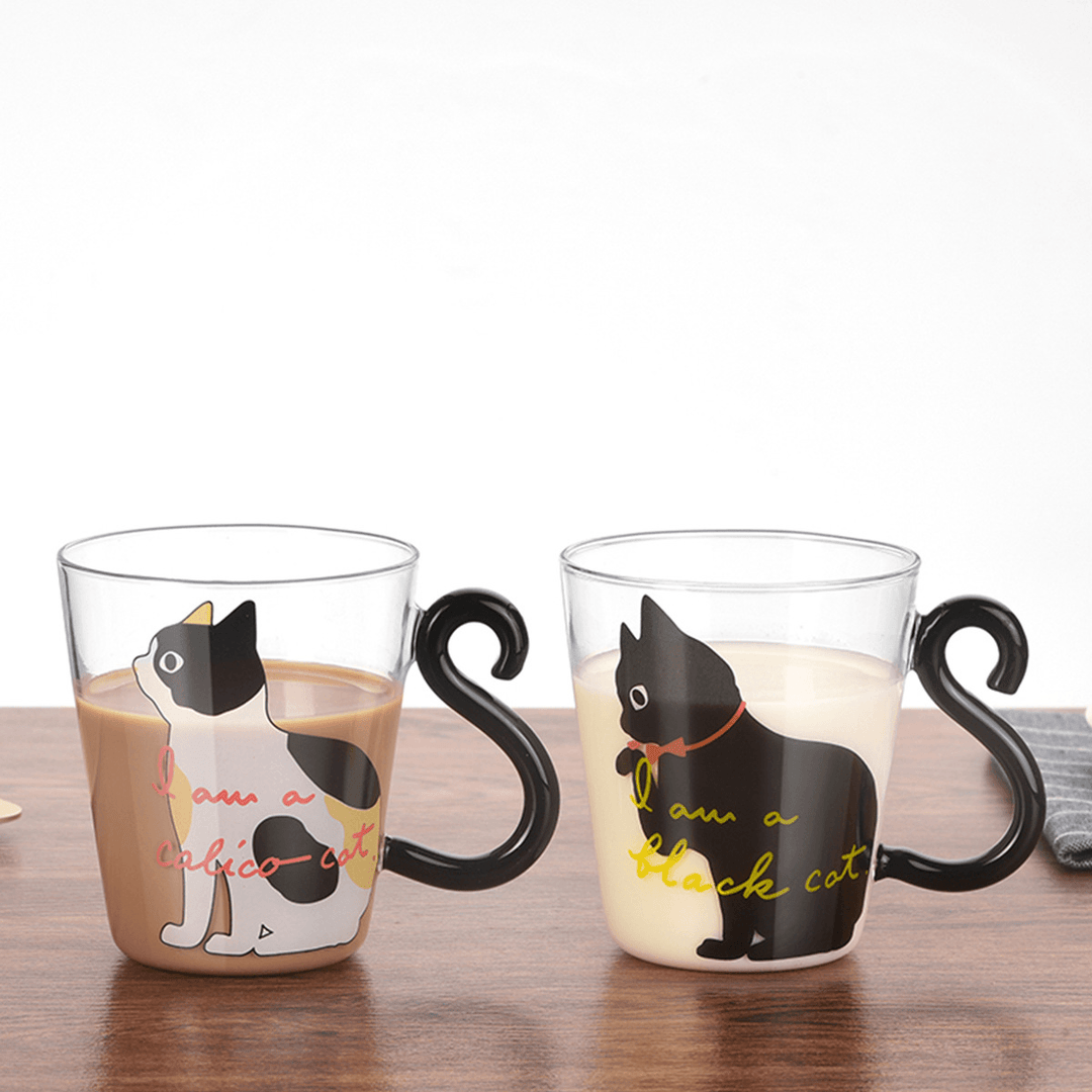 Cat Glass Cartoon Children'S Cup Creative Handle Coffee Cup Single-Layer Transparent Juice Drink Cup - MRSLM