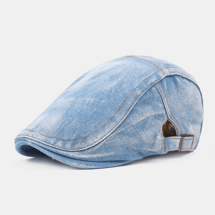 Men Washed Denim Stripe Stitching Berets Casual Sunscreen Adjustable Flat Caps Forward Cap - MRSLM