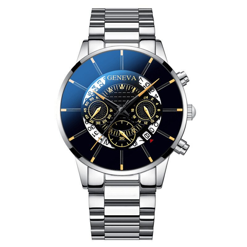 Decorated Pointer Business Style Men Watch Calendar Stainless Steel Band Quartz Watch - MRSLM