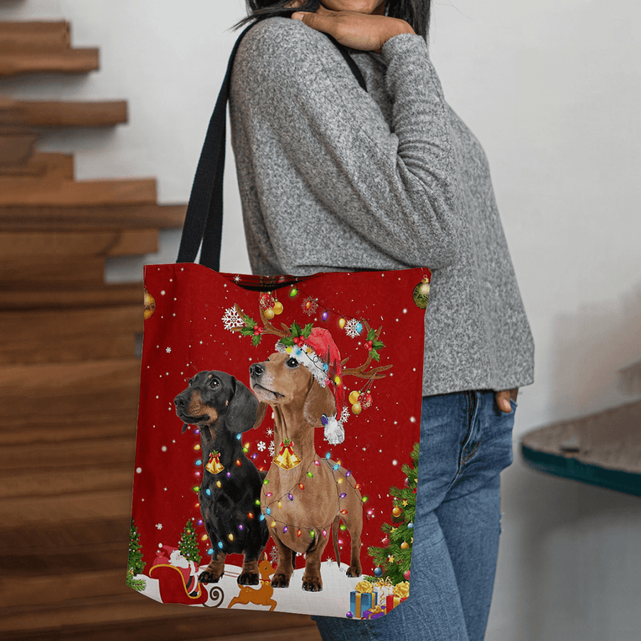 Women Felt Cute Festive Christmas Cartoon Dogs Pattern Shoulder Bag Handbag Tote - MRSLM