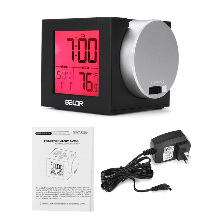 Digital LED Projection Alarm Clock Thermometer Snooze Weather Function 7 Color - MRSLM