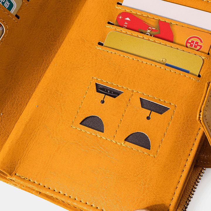 Women Genuine Leather RFID 14 Card Slots Zipper Wallet - MRSLM