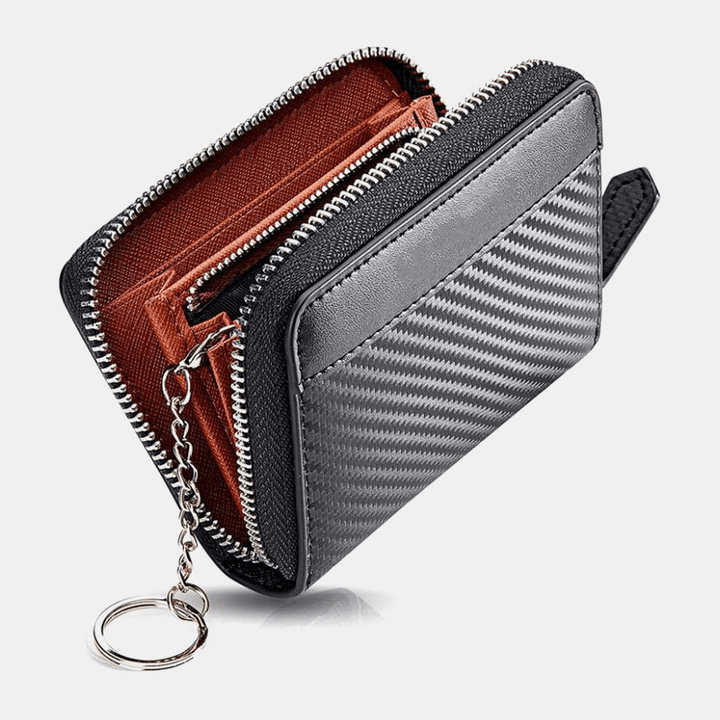 Unisex Microfiber Carbon Fiber Patchwork Coin Purse Card Case Wallet with Keychain - MRSLM