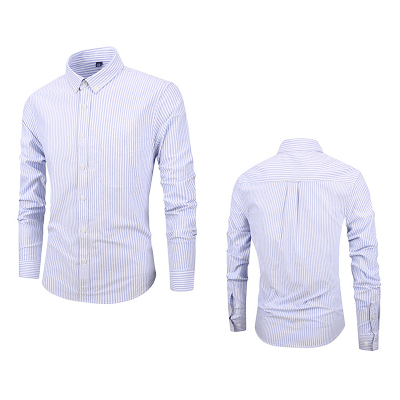 Mens Long Sleeve Slim Casual Cotton Striped Oxford Shirts - MRSLM