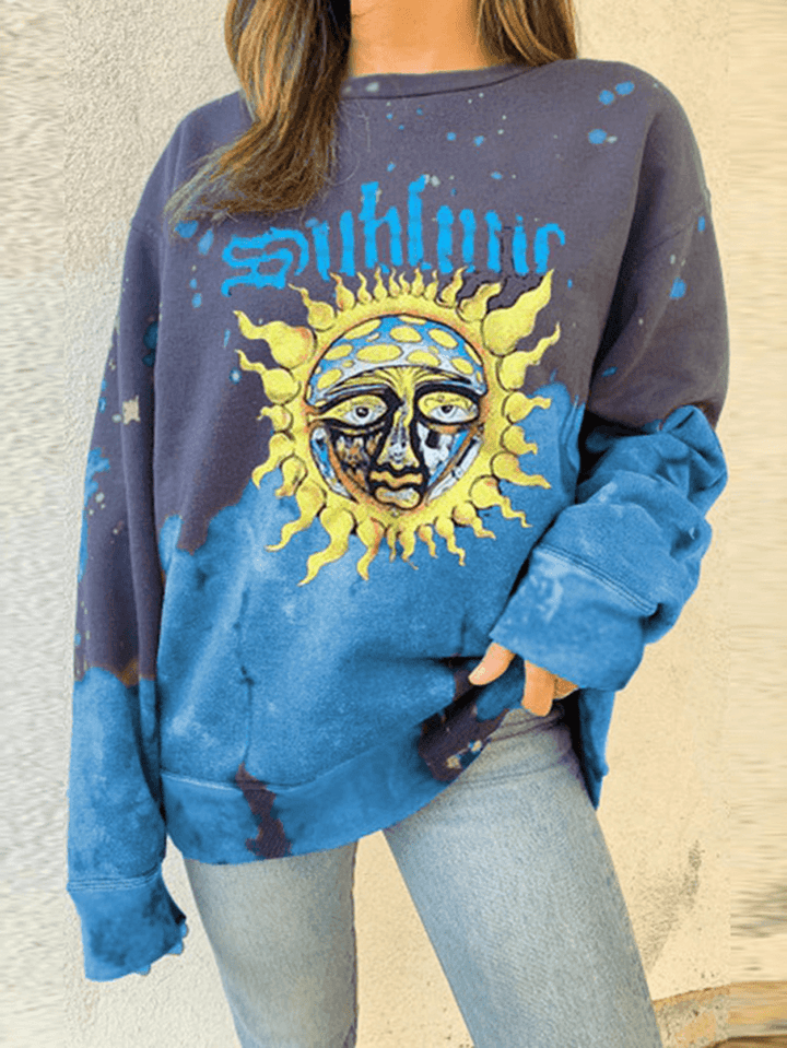 Women Funny Graffiti Print Long Sleeve Pullover round Neck Design Sweatshirts - MRSLM