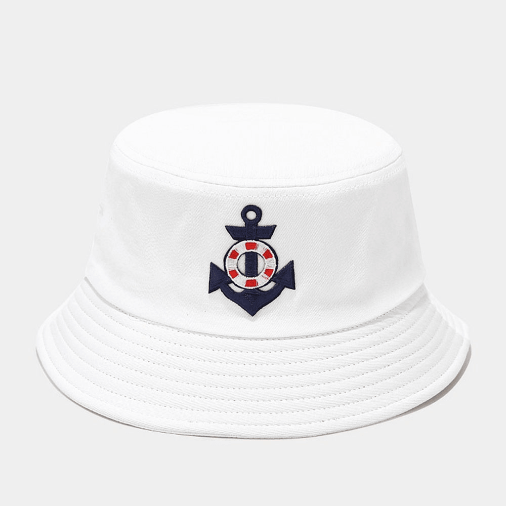 Unisex Cotton Anchor Lifebuoy Pattern Outdoor Wild Sunshade Bucket Hat - MRSLM