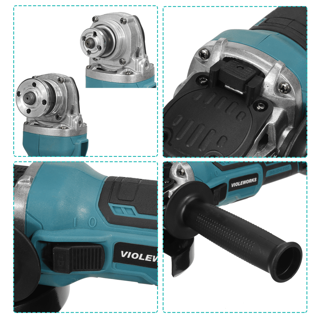 VIOLEWORKS 388VF 800W Brushless Cordless Impact Angle Grinder Variable Speed 100/125Mm Cutting Polishing Machine W/ 1/2PCS Battery - MRSLM