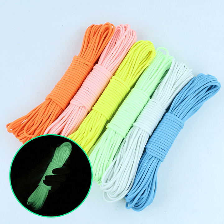 Nylon 20M Fluorescent Climbing Camping Tent Rope 9 Strands Luminous High-Strength Paracord - MRSLM