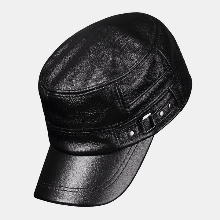 Men Genuine Leather Winter Keep Warm Ear Protection Solid Color Flat Hat Peaked Hat Baseball Hat - MRSLM