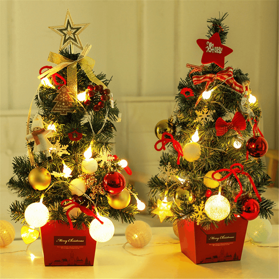 Mini Christmas Tree Desktop with Lights 50CM Golden and Red Christmas Tree Set - MRSLM