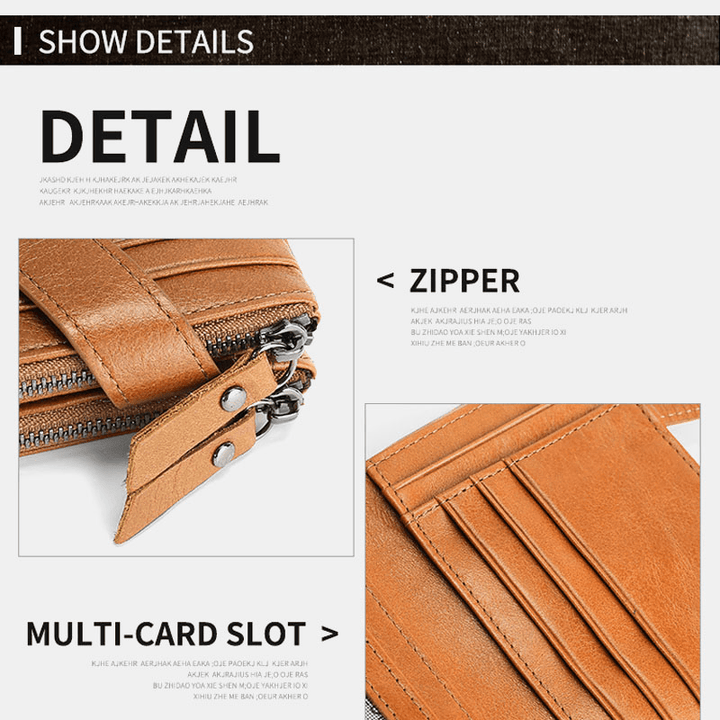 Men Genuine Leather Vintage RFID Blocking Zipper Coin Wallet - MRSLM