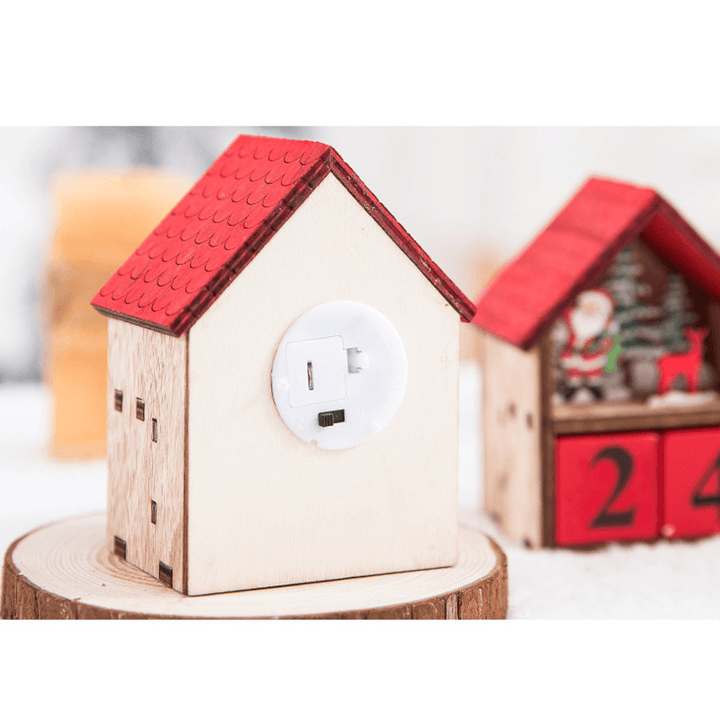 Christmas Advent Calendar LED Light up Wood House Santa Claus Snowman Home Decoration - MRSLM