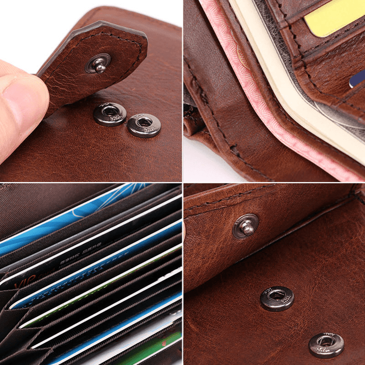 Men Short Bifold RFID Anti-Magnetic Wallet Multifunction Genuine Leather Multi-Card Slot Card Holder Coin Purse Organ Wallet - MRSLM