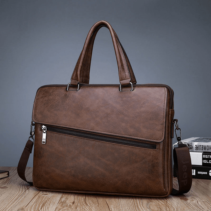 Men PU Leather Multifunction Anti-Theft Vintage Business Messenger Bag Crossbody Bag Handbag Shoulder Bag - MRSLM