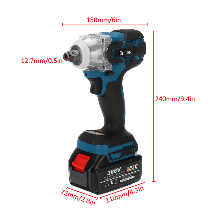 Drillpro 520N.M Electric Cordless Brushless Impact Wrench Riveter Drill Driver Kit W/ 1Pc Battery for Makita - MRSLM