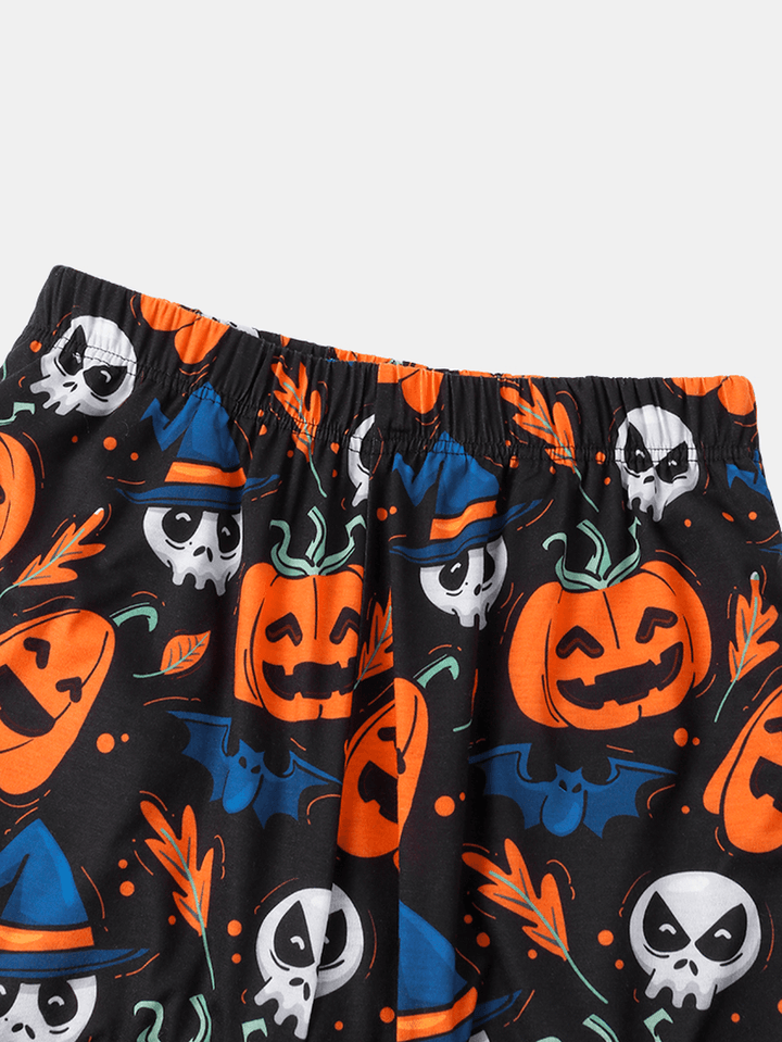 Plus Size Women Halloween Cartoon Pumpkin & Ghost Elastic Waist Jogger Pants Cozy Pajama Set - MRSLM