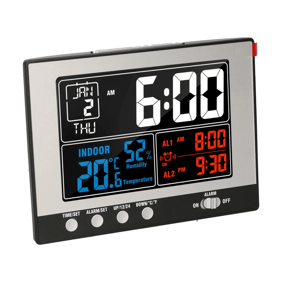 Digital Multifunctional Weather Station Alarm Clock Indoor Thermometer Hygrometer Monitor Large Color Display Clock with Perpetual Calendar Snooze Function - MRSLM