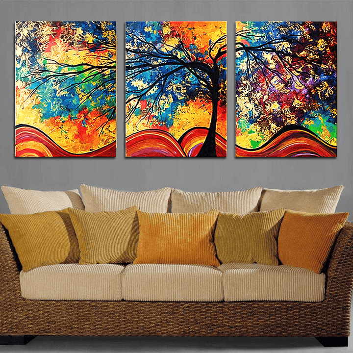 Miico Hand Painted Three Combination Decorative Paintings Money Tree Wall Art for Home Decoration - MRSLM