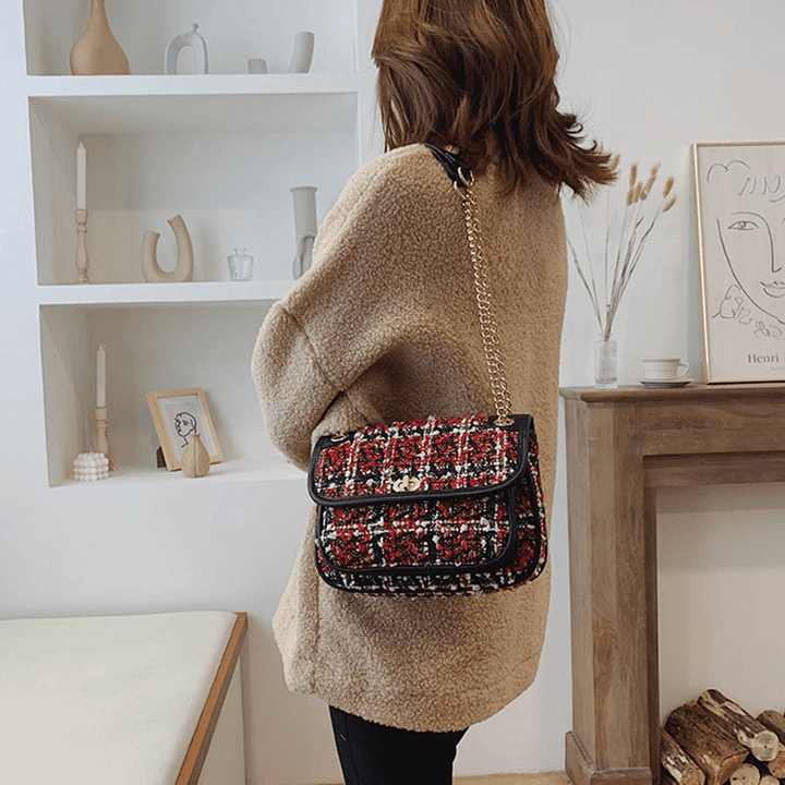 Women Mix Color Woven Woolen Vintage Chain Bag Clutch Bag Crossbody Bag - MRSLM