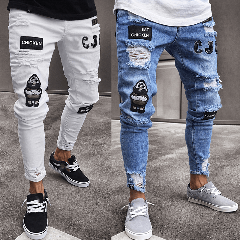 Aliexpress White High-End Denim Men'S Trousers Cross-Border Foreign Trade Hole Trend Black Slim Jeans Men - MRSLM