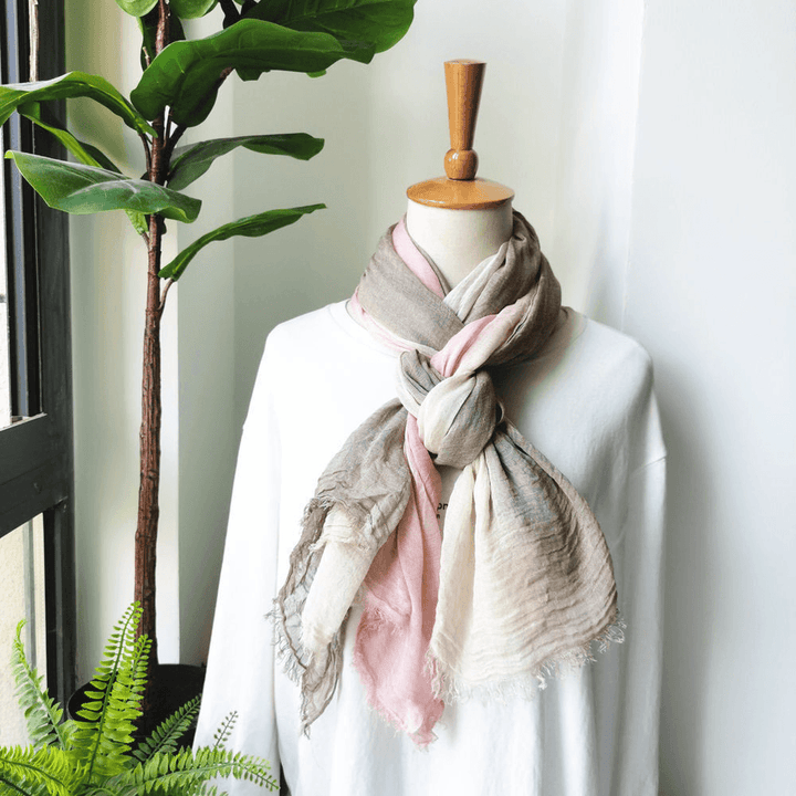 Women Cotton Gradient Color Natural Fold Silk Scar Casual Neck Protection Literary Style Scarf - MRSLM