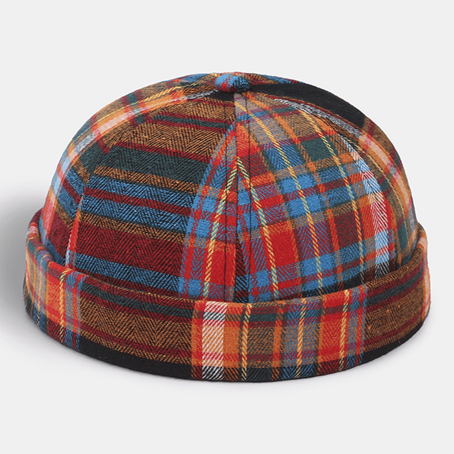 Collrown Unisex Multicolor Contrast Color Patchwork Plaids Pattern Casual Brimless Beanie Landlord Hat Skull Hat - MRSLM