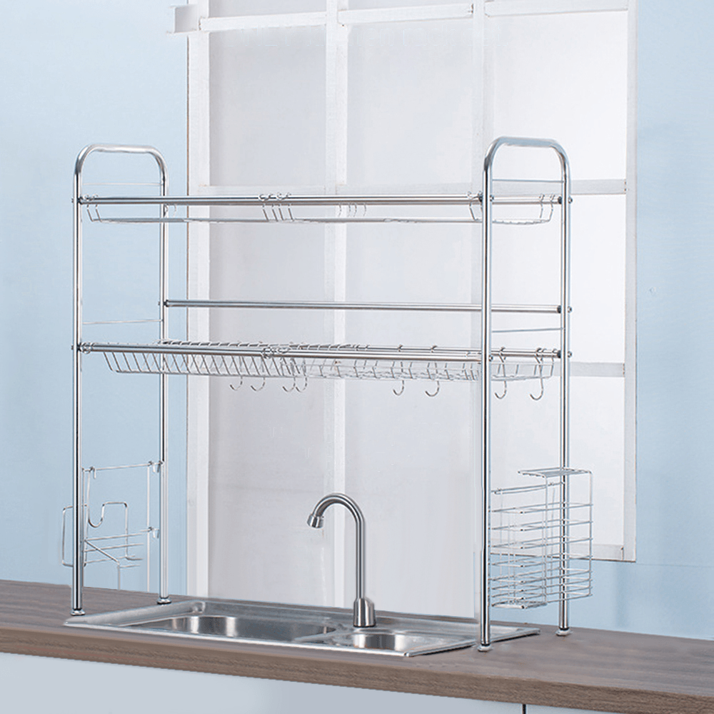 64/74/84/94Cm Stainless Steel Rack Shelf Double Layers Storage for Kitchen Dishes Arrangement - MRSLM