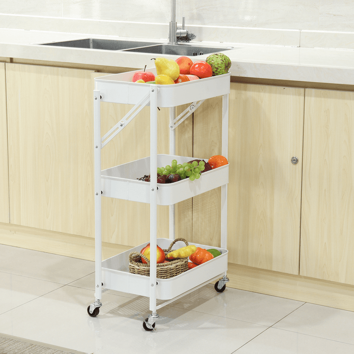 Multilayer Foldable Storage Rack with Wheels Kitchen Rolling Cart Free Installation Floor Shelf - MRSLM