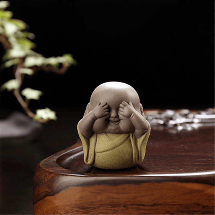 6 Types Speak Hear See NO Evil B Uddha Monk Statue Ceramic Tea Pet Shelf Decorations - MRSLM