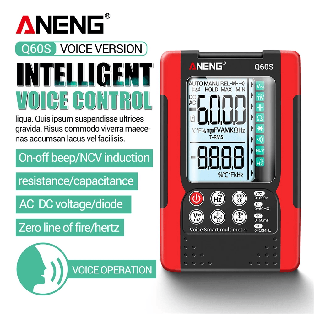 ANENG Q60S Q60 Digital Multimeter AI Speech Recognition Transistor Tester 6000 Counts True RMS Auto Electrical Capacitance Meter - MRSLM