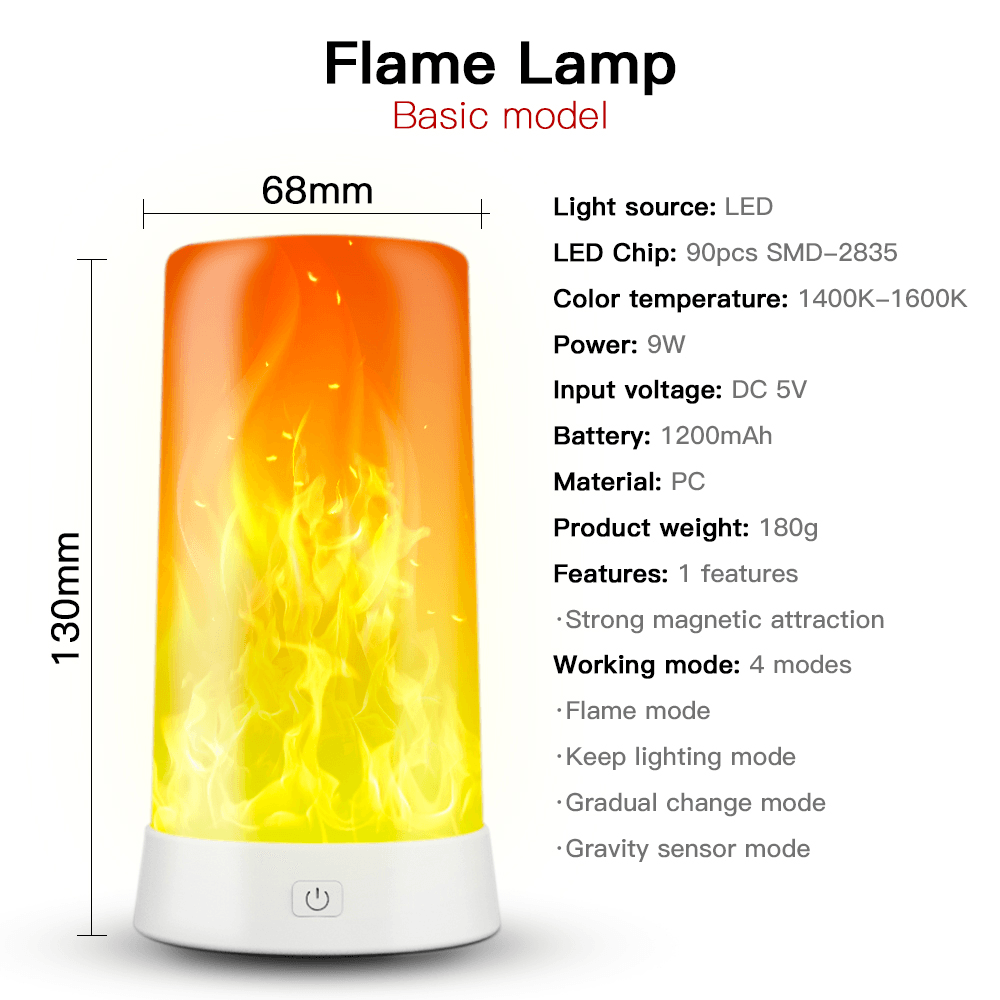 Flame Effect Light Decorative Table Lamp Night Light USB Charging Atmosphere Light for Restaurant Bar Bedroom Living Room - MRSLM