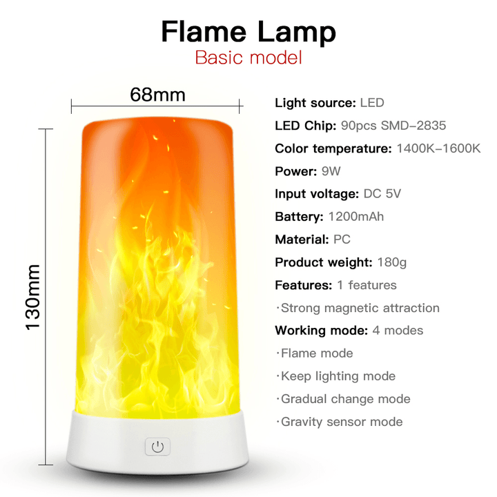 Flame Effect Light Decorative Table Lamp Night Light USB Charging Atmosphere Light for Restaurant Bar Bedroom Living Room - MRSLM