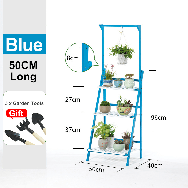 Plant Stand Flower Pot Display Multi-Layer Shelf with Hanging Rod Plants Rack Holder Organizer - MRSLM