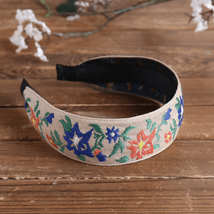 Ethnic Temperament Embroidery Flower Headband Peach Heart Fabric Embroidery Hair Band - MRSLM