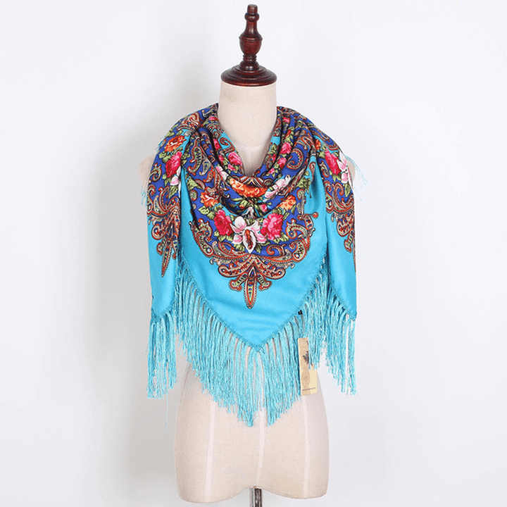 Warm Shawl National Wind Print Tassel Square Towel Travel Female Scarf - MRSLM