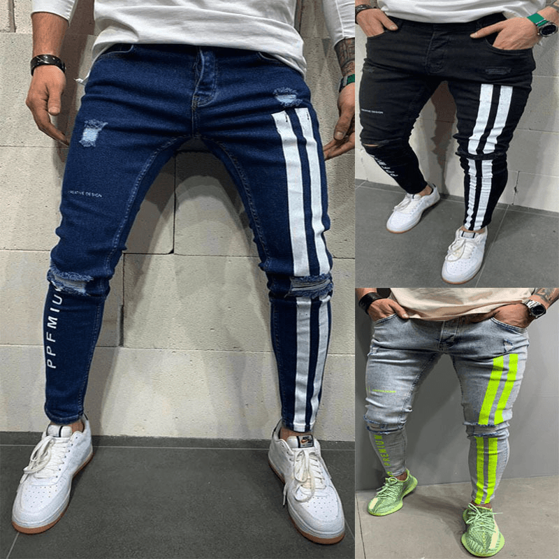 European and American Men'S Ripped Stretch Jeans - MRSLM