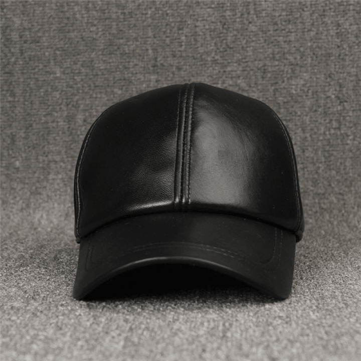 New Men Leather Warm Baseball Cap Adjustable Winter Black Trucker Snapback Hats - MRSLM