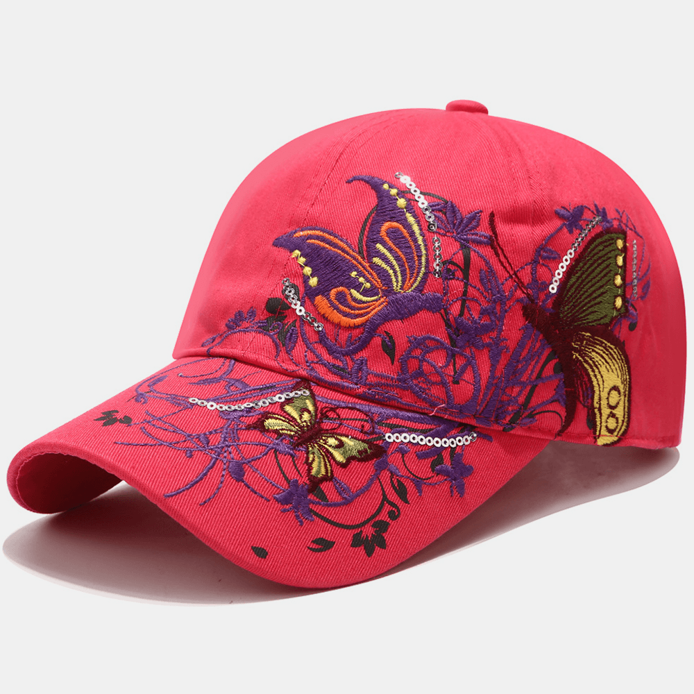 Women Sunscreen Sun Hat Fashion Butterfly Embroidery Duck Hat Baseball Cap - MRSLM