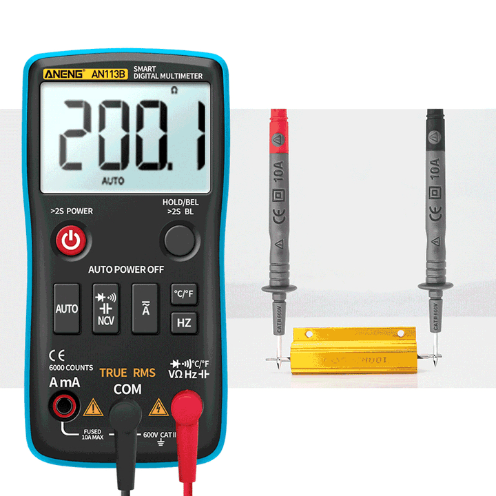 ANENG AN113B Digital Multimeter True RMS with Temperature Tester 6000 Counts Auto-Ranging AC/DC Transistor Voltage Meter - MRSLM